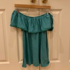 Green off the shoulder ruffle top
